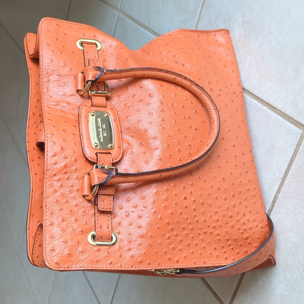 MICHAEL KORS Hamilton Ostrich Large Leather Tote
